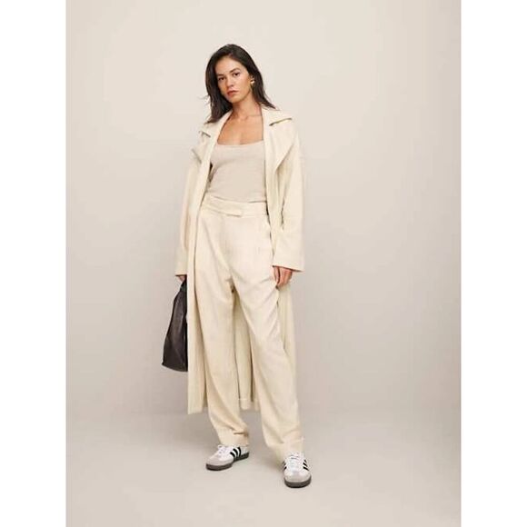 Reformation Walden Wrap Cream Long belted Coat sz L - Picture 4 of 15